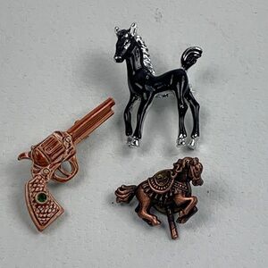Vintage Horse and Gun Brooch Pin Set of 3